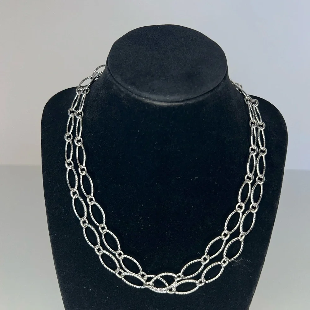 NWOT Oval Link Silver-Tone Chain Double Strand with Lobster Clasp ~17.5” - Picture 3 of 6